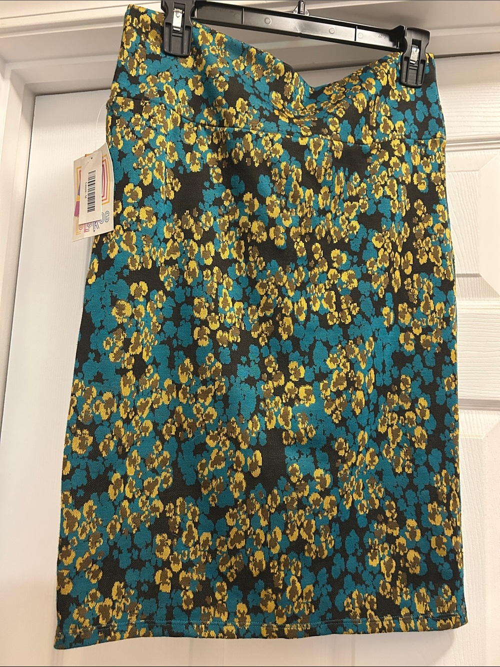 LuLaRoe Teal, Yellow & Black Floral Pencil Skirt